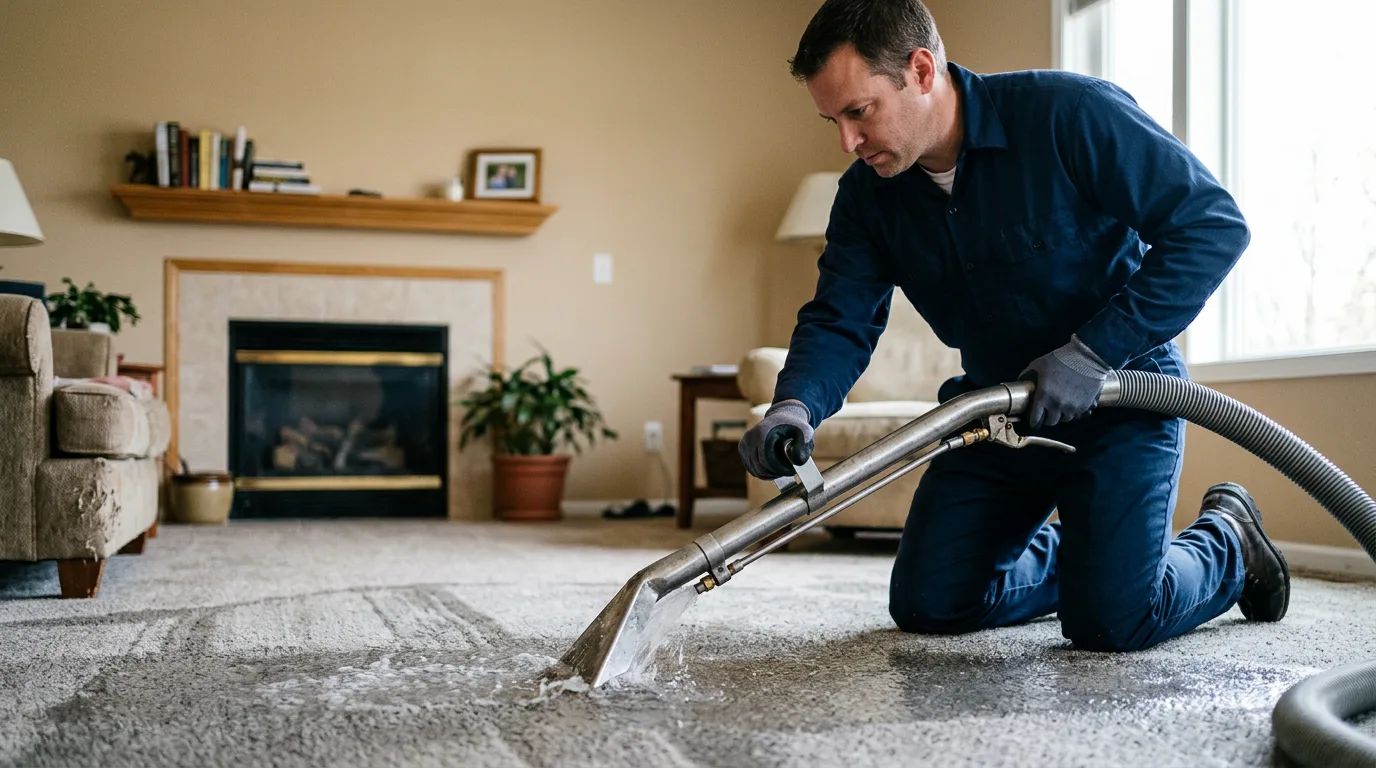 Water damage restoration technician working near Sharon, KS